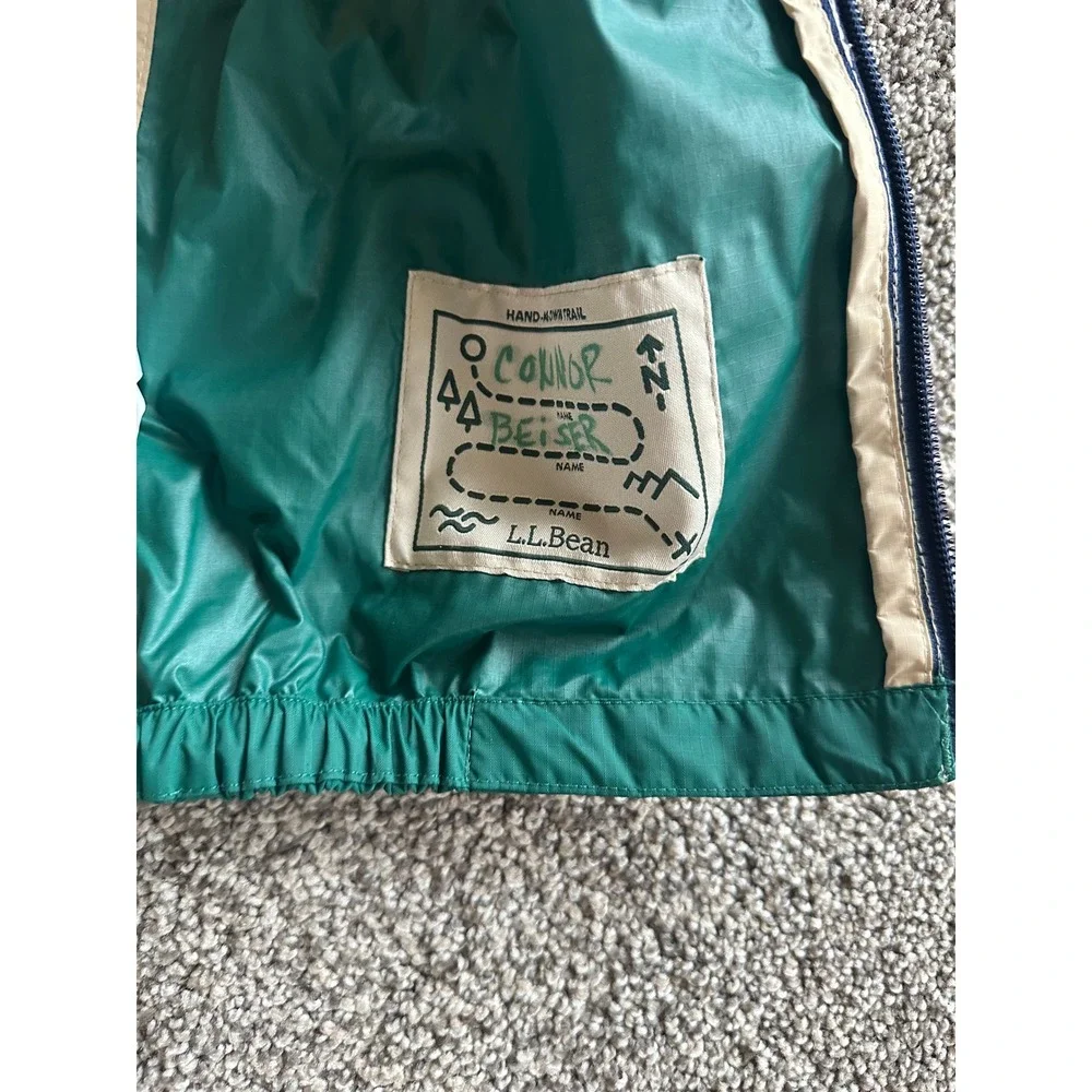 LL Bean Kids Discovery Rain Jacket Colorblock Windbreaker Blue Green Tan Size 8